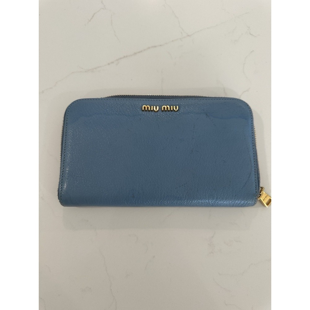 MIU MIU Blue Pink Leather Zip Around Wallet Clutch See PHOTOS FAIR CONDITION